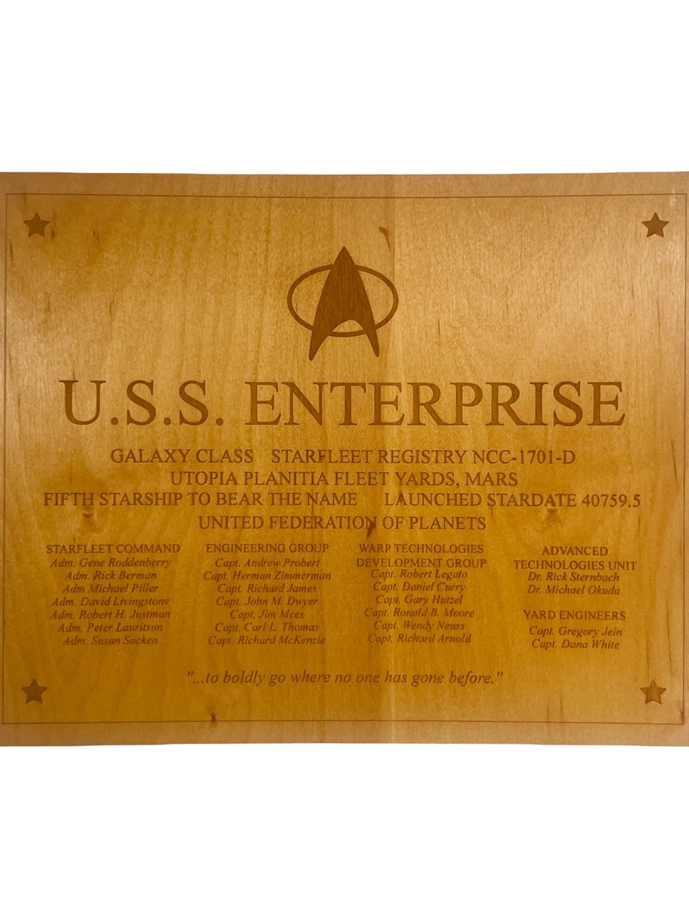 🚀 STAR TREK TNG U.S.S. Enterprise Dedication Plaque! 🖖